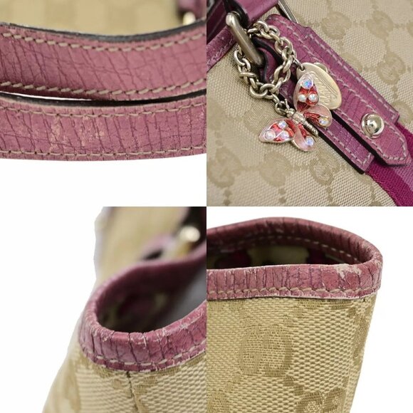 GUCCI Logo GG Pattern Shoulder Tote Bag Canvas Leather Brown Pink Italy - Picture 10 of 16